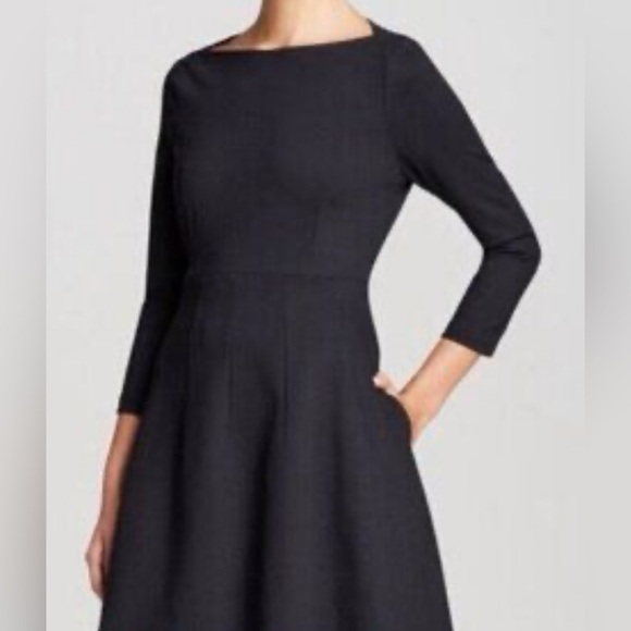 Kate Spade Size 2 Boat Neck Ponte Dress Womens Fit Flare Side Pockets, Black - Picture 3 of 9